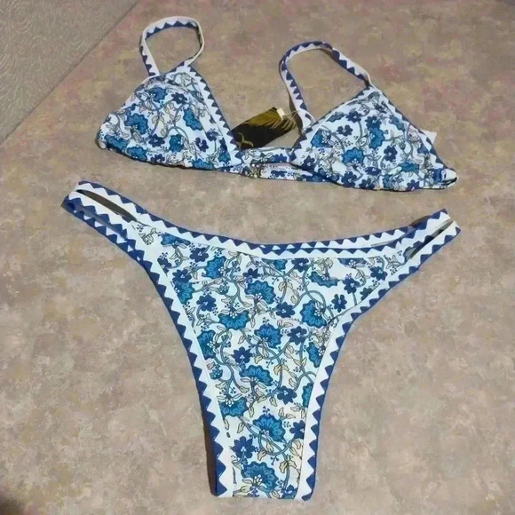 Bikinx 2 piece high cut bikini floral blue yellow white NWT - Picture 1 of 5